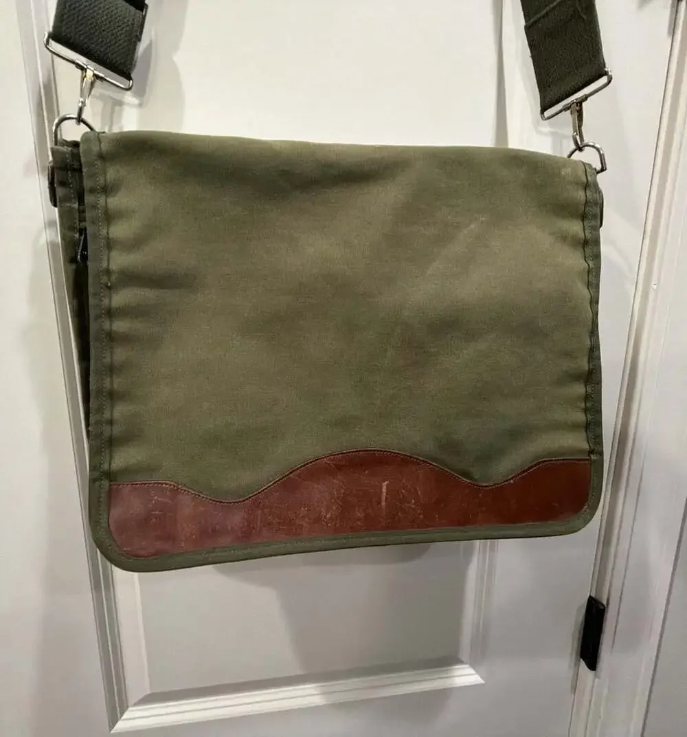Gokeys Canvas Leather Messenger Bag Green